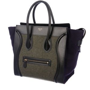 Celine mini luggage tote in Olive shearling